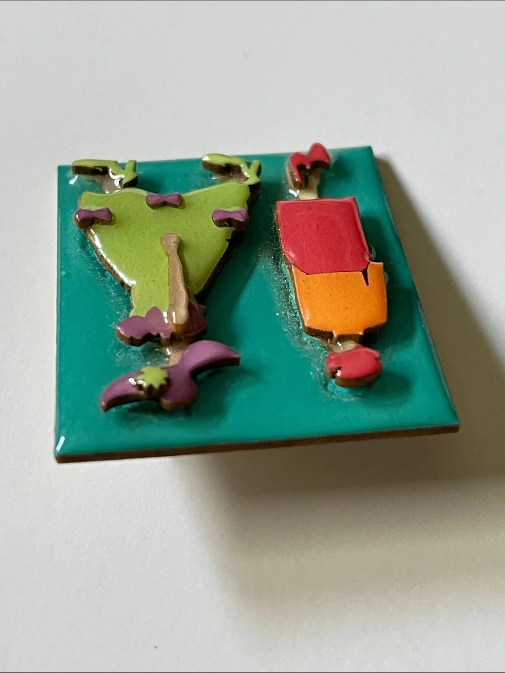 Vintage Lucinda 3D Women Brooch Pin Colorful Ladies Figural Hand Painted